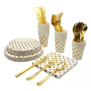 ASSIETTE A POIS 17CM ARGENT/OR/ROSE GOLD/ROSE/JAUNE/ROUGE  PAQUET DE 10PCES