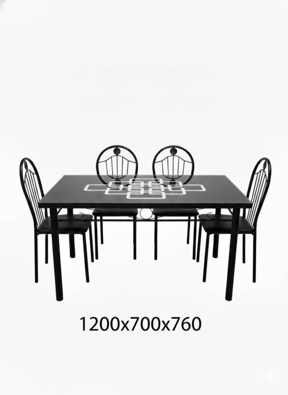 TABLE /4 CHAISES MF003 NOIR FER FORGE 1200X700X760