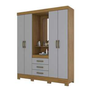 ARMOIRE 4P/3T/MIROIR/GRIS BOIS 1630X2005X465   B24-166