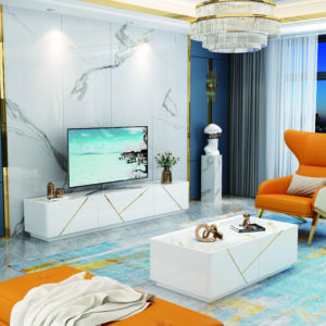 TABLE TV 92175  2000X400X450  BLANC DORE