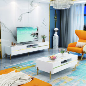 TABLE TV 92373  2000X400X450  BLANC DORE