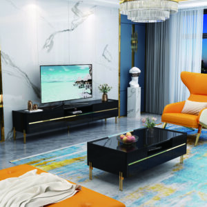 TABLE TV 92381 2000X400X450  NOIR DORE