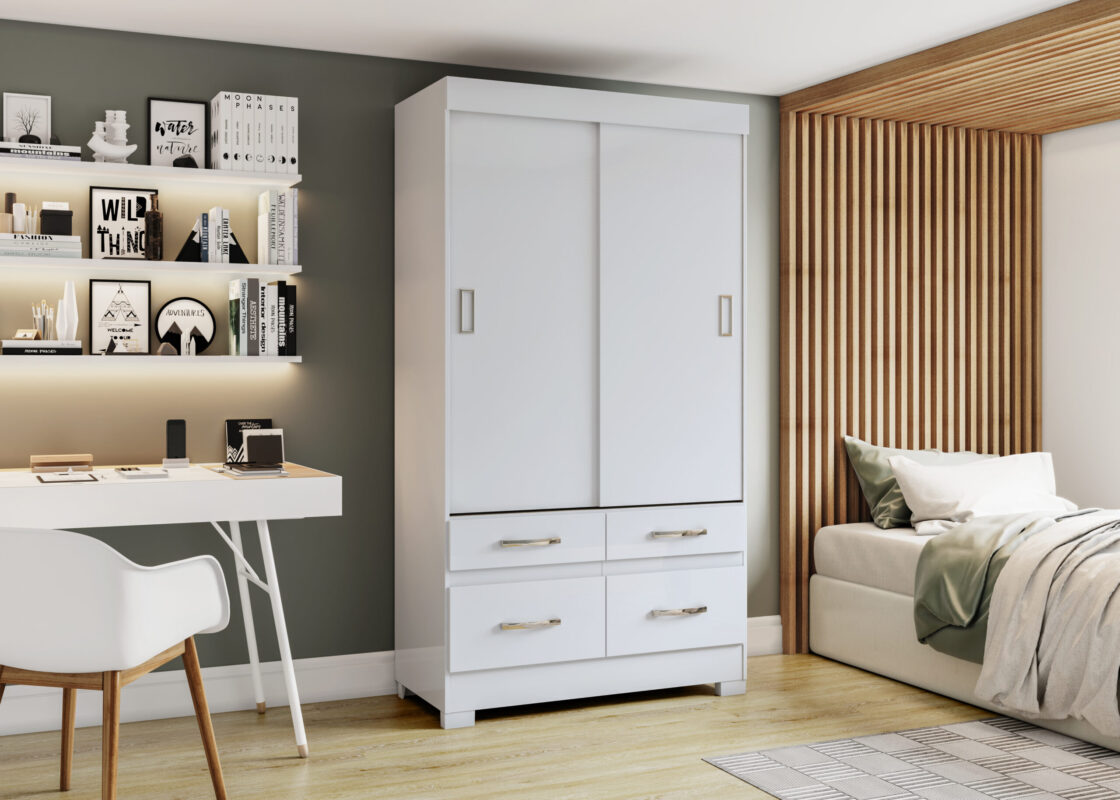 ARMOIRE COULISSANTE 2P/4T/ BLANC 1095X2005X485 BE25-66