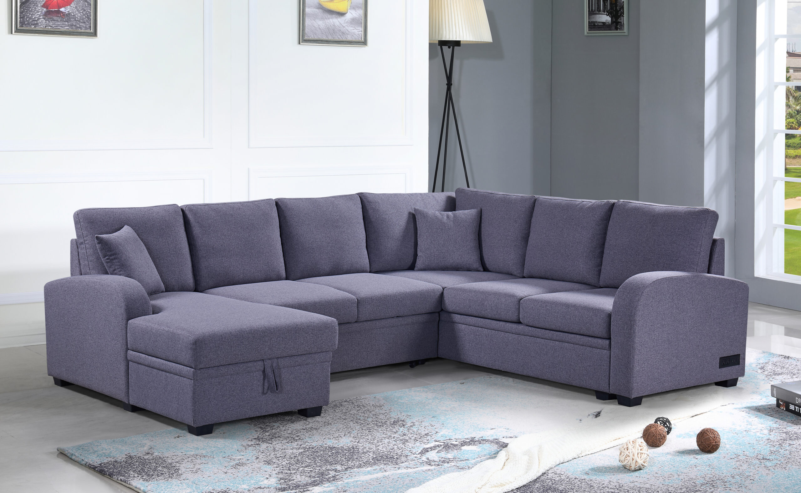 SALON PANORAMIQUE CONVERTIBLE /COFFRE XL1616 GRIS 273X143X88