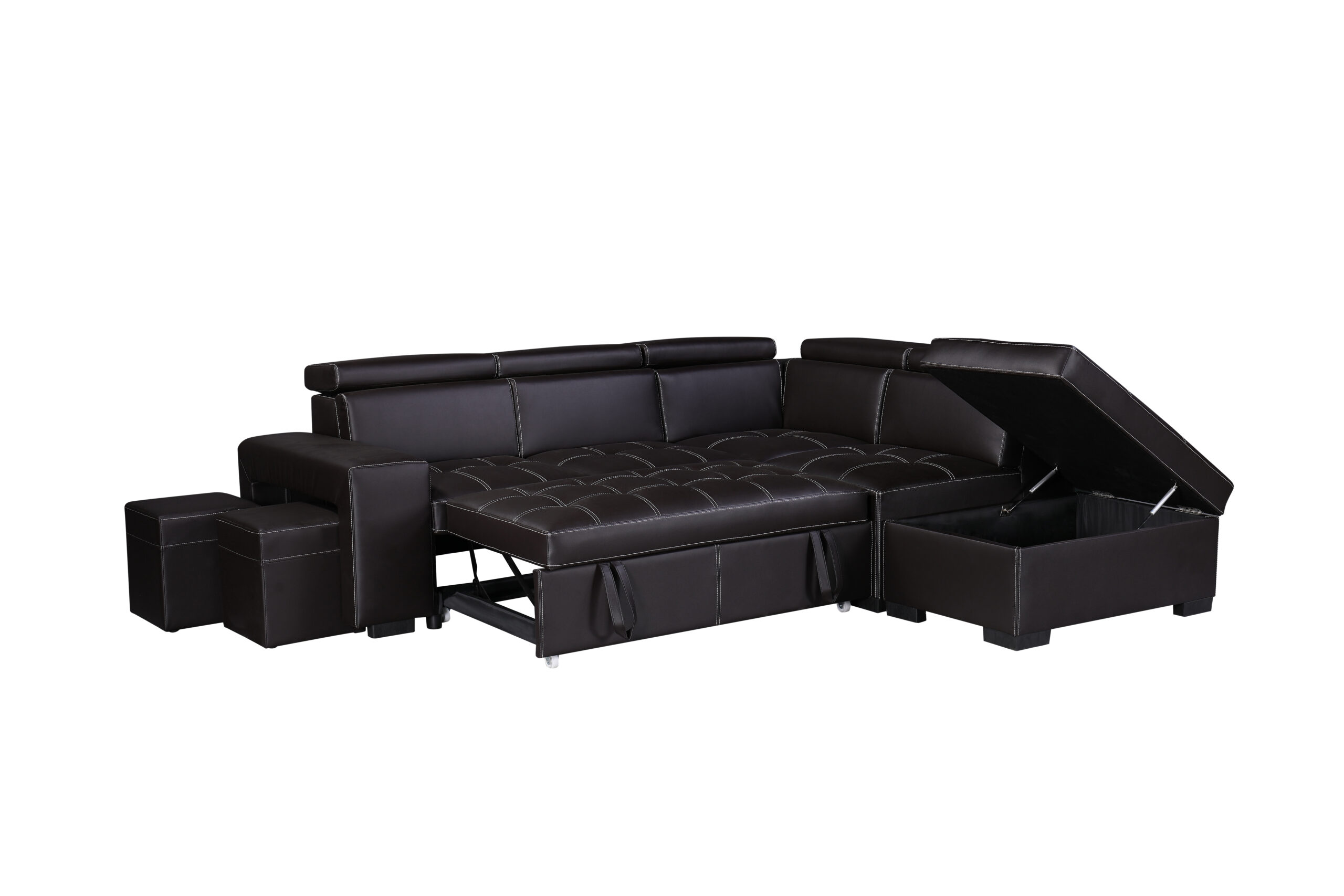 SALON ANGLE CONVERTIBLE AVEC COFFRE/2 POUF ZY2088 239X144X77 OTTOMAN 92X61X44 – Image 2