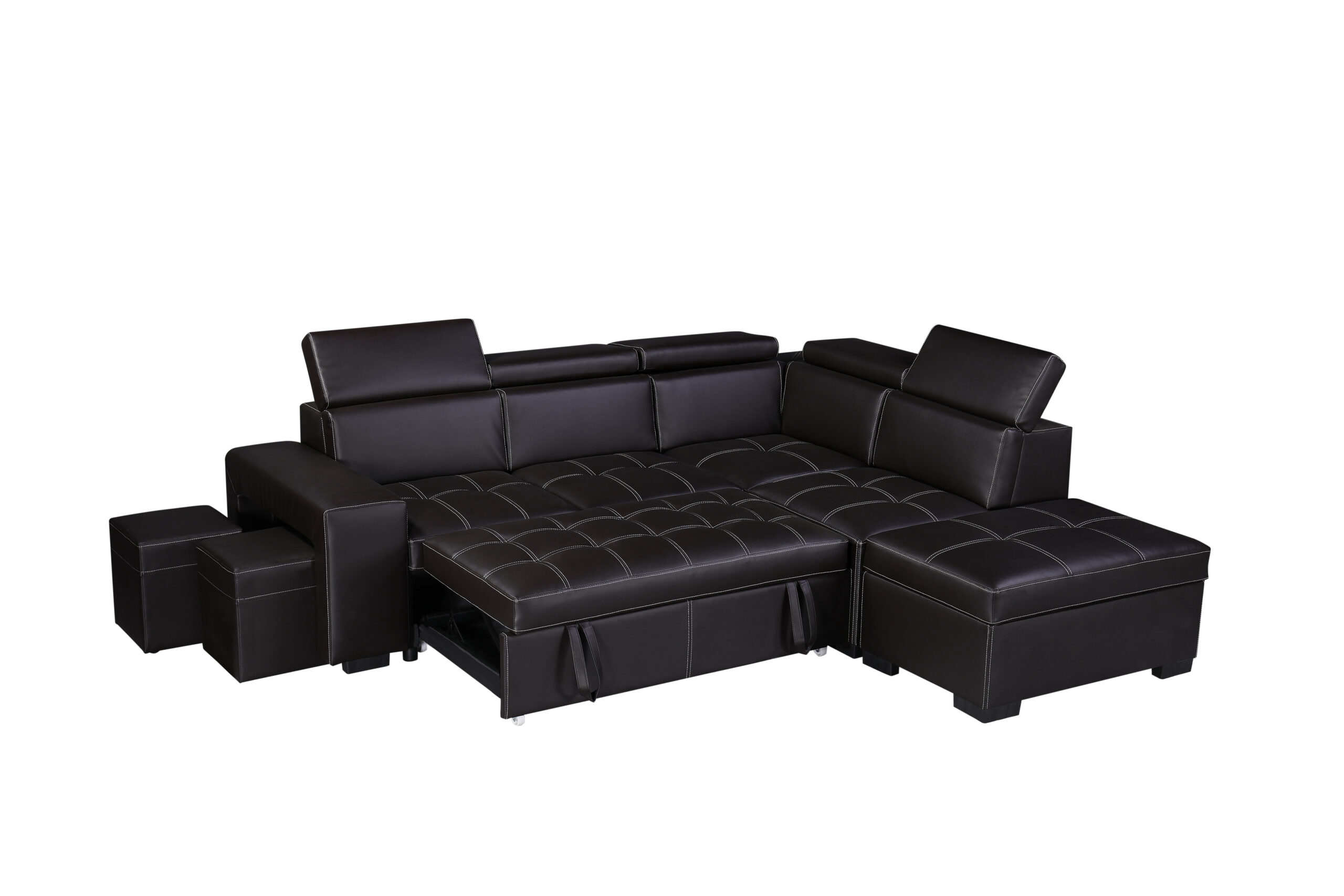 SALON ANGLE CONVERTIBLE AVEC COFFRE/2 POUF ZY2088 239X144X77 OTTOMAN 92X61X44 – Image 3