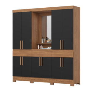 ARMOIRE 10P /MIROIR NOIR BOIS 2000X2150X465  B374-215