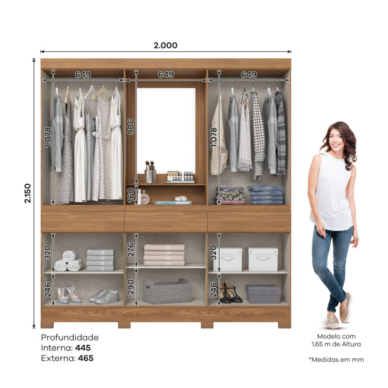 ARMOIRE 10P /MIROIR BEIGE BOIS 2000X2150X465 B374-127 – Image 2