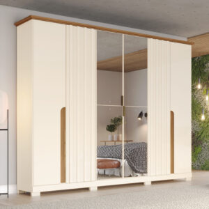 ARMOIRE 6P/2MIROIR BEIGE/BOIS 2860X2905X525  D308-129 NAPOLI