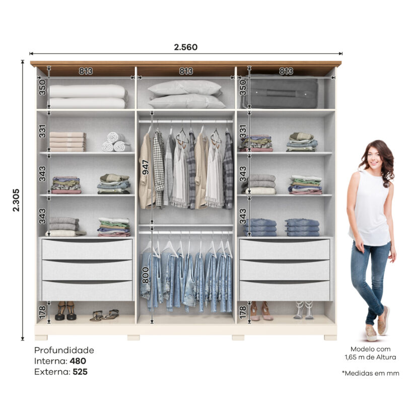 ARMOIRE 6P/2MIROIR BEIGE/BOIS 2860X2905X525 D308-129 NAPOLI – Image 2
