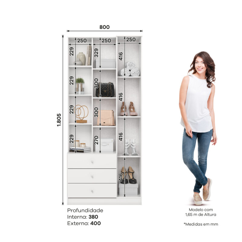 ARMOIRE 1P/MIROIR BLANC 800X1805X460 D332-10 DOHA – Image 2