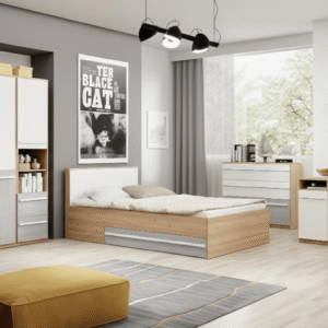 CHAMBRE A COUCHER UL25BE0201 LIT140X200/COMMODE/1CHEVET/ARMOIRE 3PORTES /BUREAU
