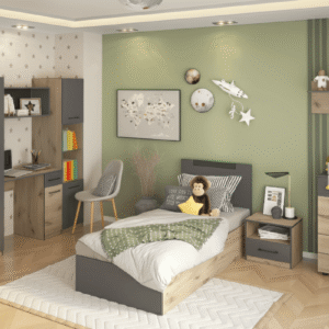 CHAMBRE A COUCHER UL25BE0204 LIT140X200/COMMODE/1CHEVET/ARMOIRE AVEC BUREAU
