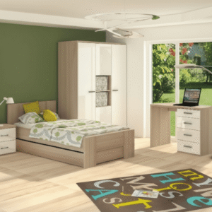 CHAMBRE A COUCHER UL25BE0205 LIT120X200/COMMODE/1CHEVET/ARMOIRE 3PORTES /BUREAU /BIBLIOTHEQUE