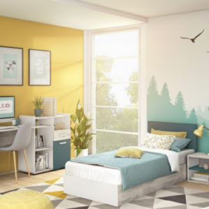 CHAMBRE A COUCHER UL25BE0206 LIT120X200/COMMODE/1CHEVET/ARMOIRE /BUREAU /BIBLIOTHEQUE