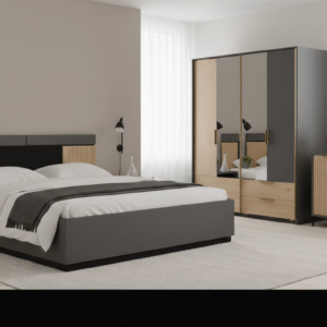 CHAMBRE A COUCHER 1600X200 ASHA LIT+1TDC+BUFFET+ARMOIRE (lit avec coffre)