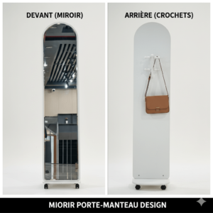 MIROIR SUR PIED  AVEC PORTE MANTEAU BLANC AVEC ROULETTES  10813