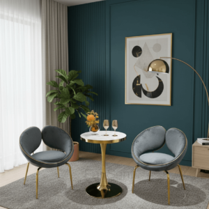 TABLE D'APPOINT MARBRE  / 2 CHAISES PETALES  GRISES 8029GRIS