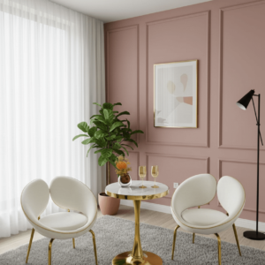 TABLE D'APPOINT MARBRE  / 2 CHAISES PETALES  BEIGE 8029BEIGE