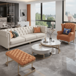 SALON LUXE 3(blanc)+1(orange)+REPOSE PIED  226X920X950 8022B