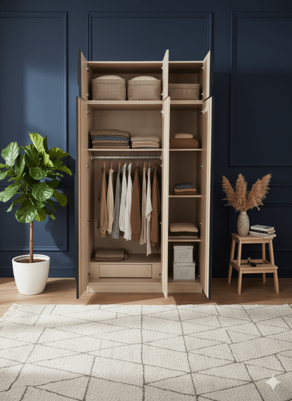 ARMOIRE 3P 1200X2400X600 A801-3 MDF/METAL BEIGE – Image 2