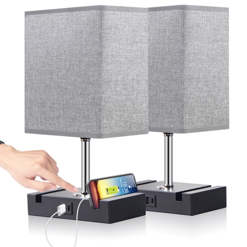 LAMPE DE TABLE USB A+C GRIS CHARGEABLE LZ002 AVEC REPOSE TEL