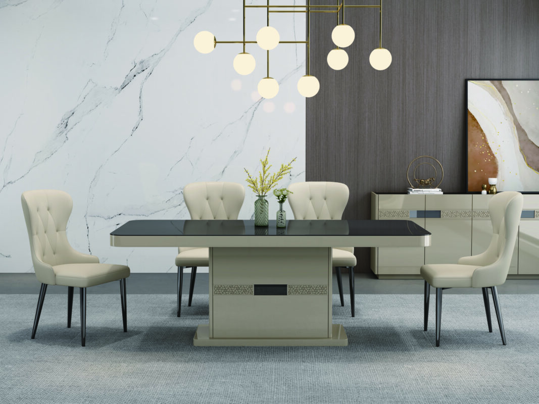 TABLE A MANGER BEIGE DORE 92496 2000X100X750 AVEC 8CHAISES 11862