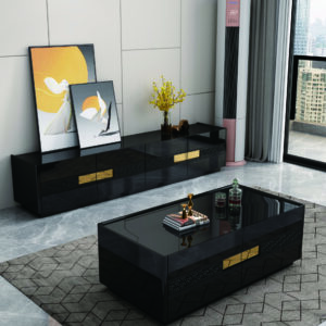 TABLE TV 92499 2000X400X450 NOIR DORE