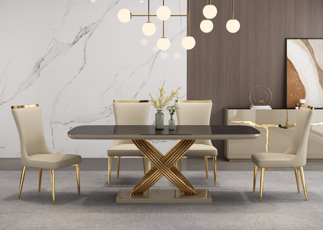 TABLE A MANGER BEIGE DORE 2000X100X750 92638 AVEC 8CHAISES 12079