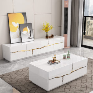 TABLE TV 92642 2000X400X450  BLANC DORE
