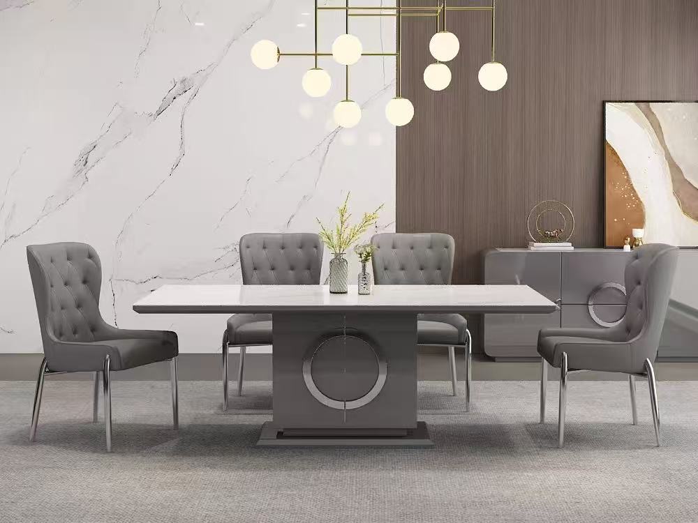 TABLE A MANGER GRIS DORE 92757DT 2000X100X750 AVEC 8CHAISES 12217