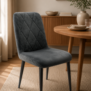 CHAISE  GRISE  X71 92X42X47 ASSISE VELOURS/PIED EN FER