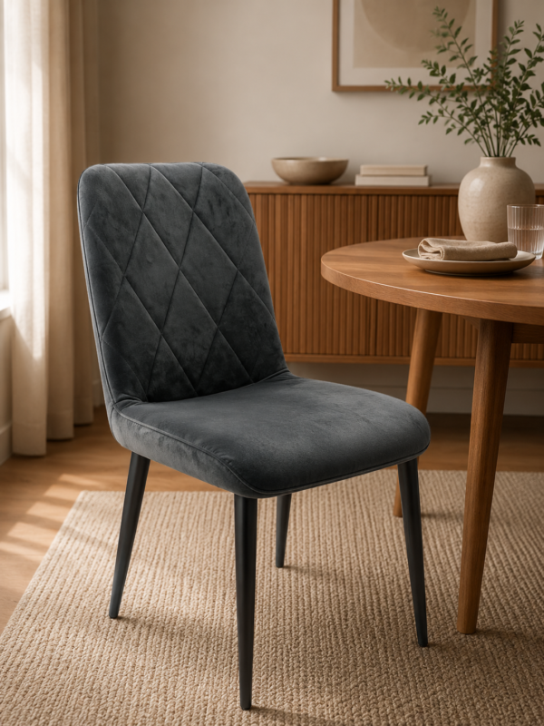 CHAISE GRISE X71 92X42X47 ASSISE VELOURS/PIED EN FER