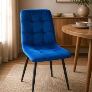 CHAISE  S51  BLEU ASSISE VELOURS/PIED EN FER 87X48X45