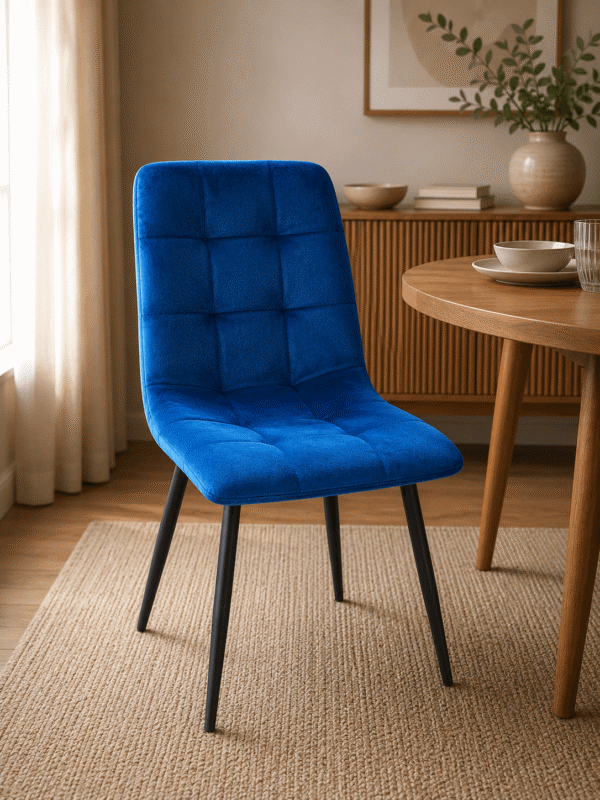 CHAISE S51 BLEU ASSISE VELOURS/PIED EN FER 87X48X45