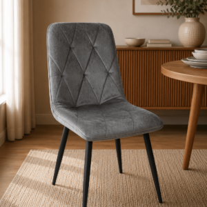 CHAISE  S51  GRISE ASSISE VELOURS/PIED EN FER 87X48X45