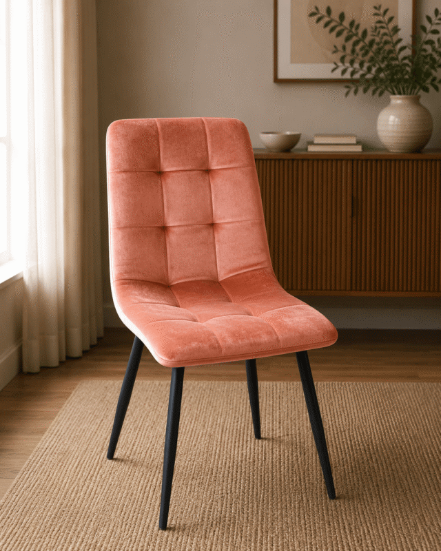 CHAISE S51 ORANGE ASSISE VELOURS/PIED EN FER 87X48X45