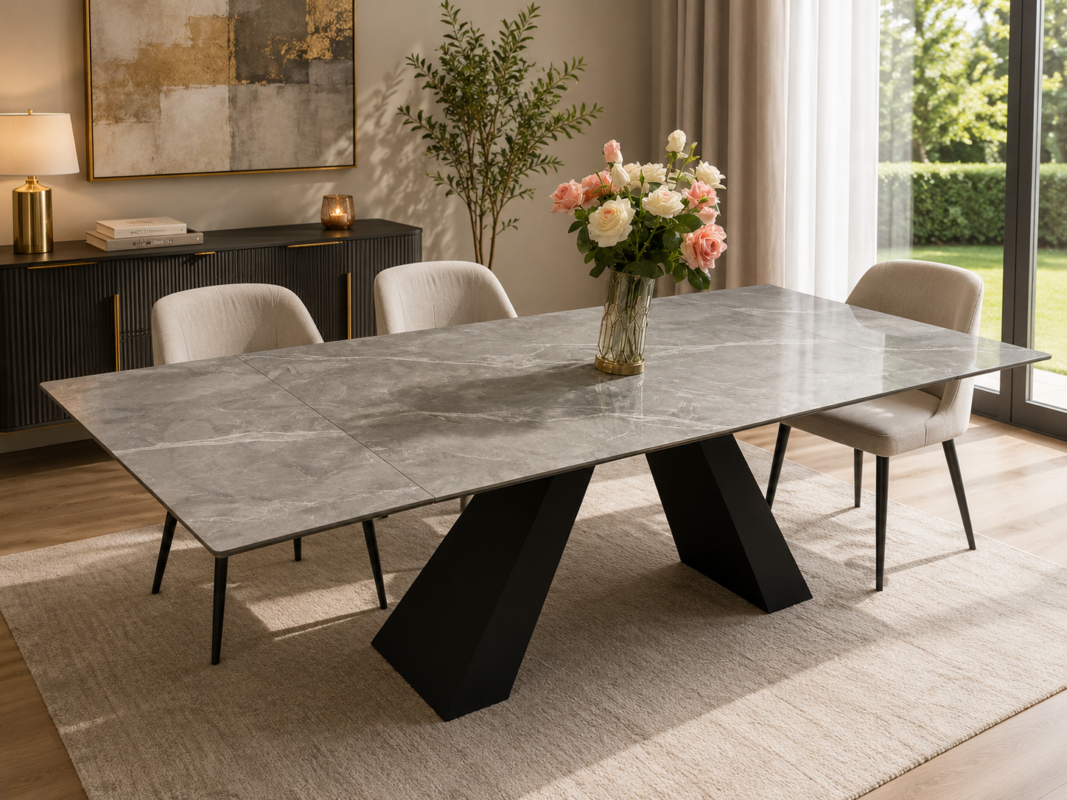 TABLE AVEC RALLONGES CERAMIQUE T839 1600(400x2)x900X750 grise
