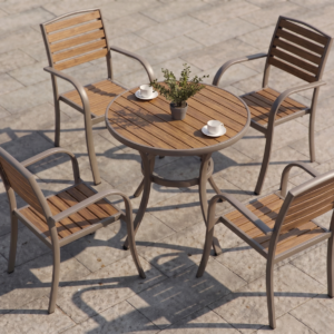 TABLE TERRASSE RONDE 80X80X75 H1316+2CHAISE ALUMINIUM