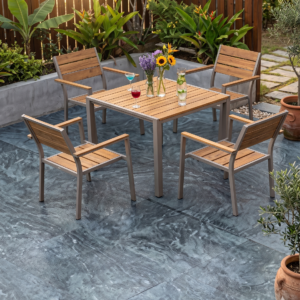 TABLE TERRASSE CARREE 80X80X75 H1316+4CHAISE ALUMINIUM
