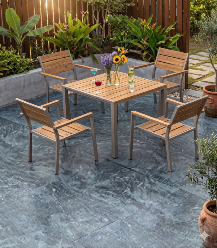 TABLE TERRASSE CARREE 80X80X75 H1316+4CHAISE ALUMINIUM