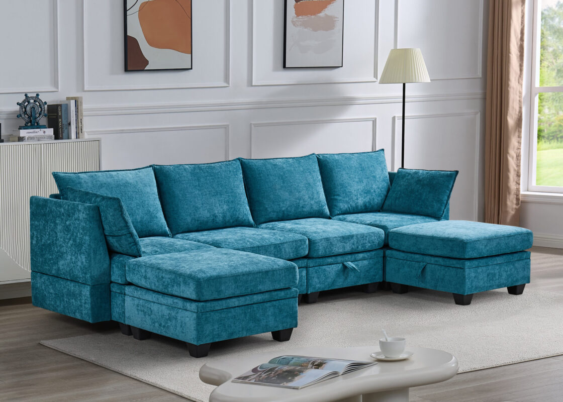 SALON ANGLE MODULABLE /COFFRE XL1672 300X91X82 OTTOMAN 70X70X46