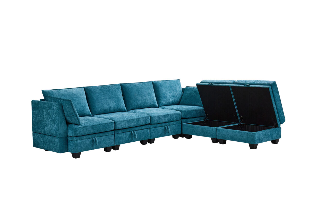 SALON ANGLE MODULABLE /COFFRE XL1672 300X91X82 OTTOMAN 70X70X46 – Image 2