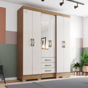 ARMOIRE 6P/3T/MIROIR/ BEIGE-BOIS B23-127 1630X2005X465