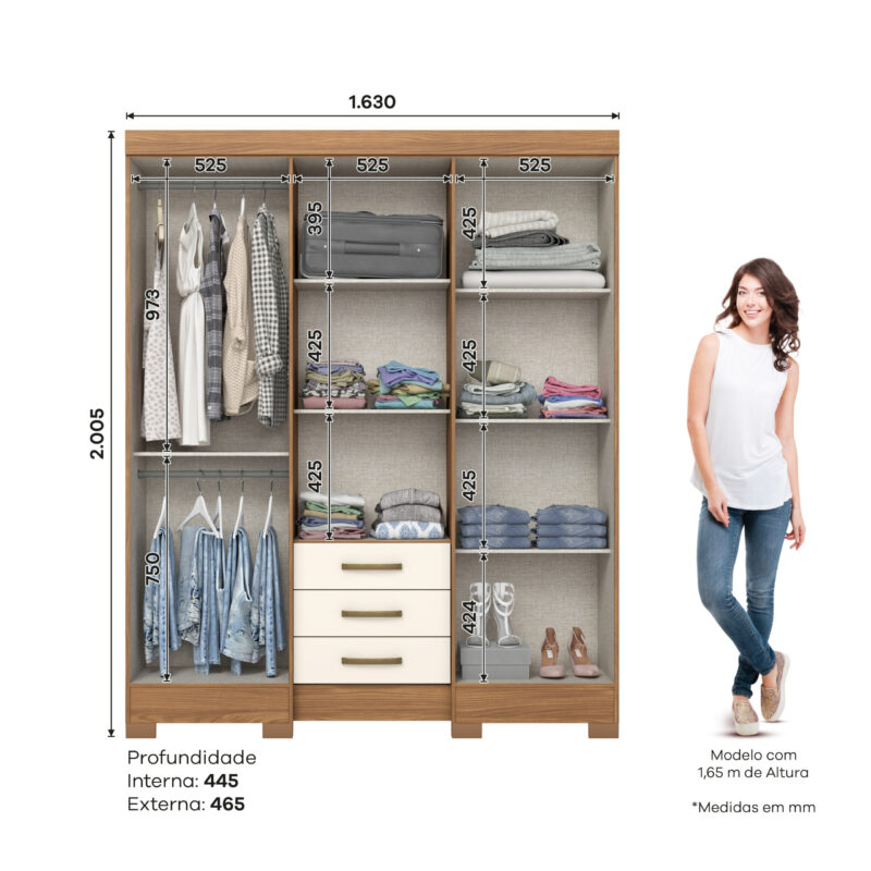 ARMOIRE 6P/3T/MIROIR/ BEIGE-BOIS B23-127 1630X2005X465 – Image 2