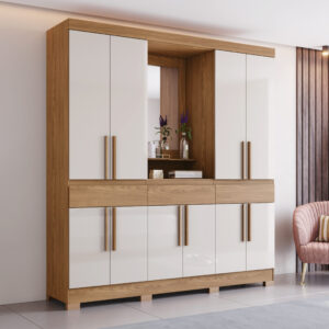 ARMOIRE 10P /MIROIR BEIGE BOIS 2000X2150X465  B374-127