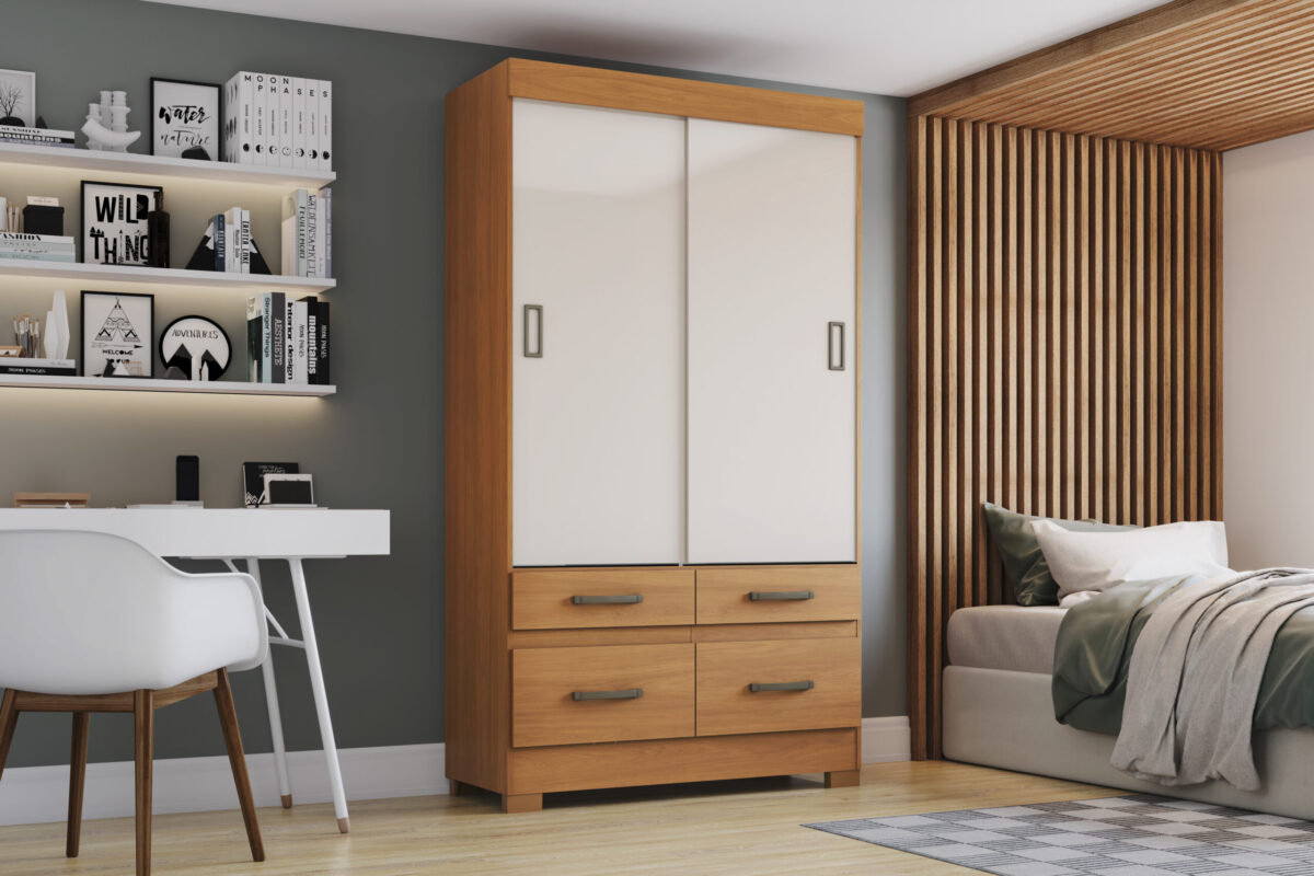ARMOIRE COULISSANTE 2P/4T/ BEIGE/BOIS 1095X2005X485 BE25-227