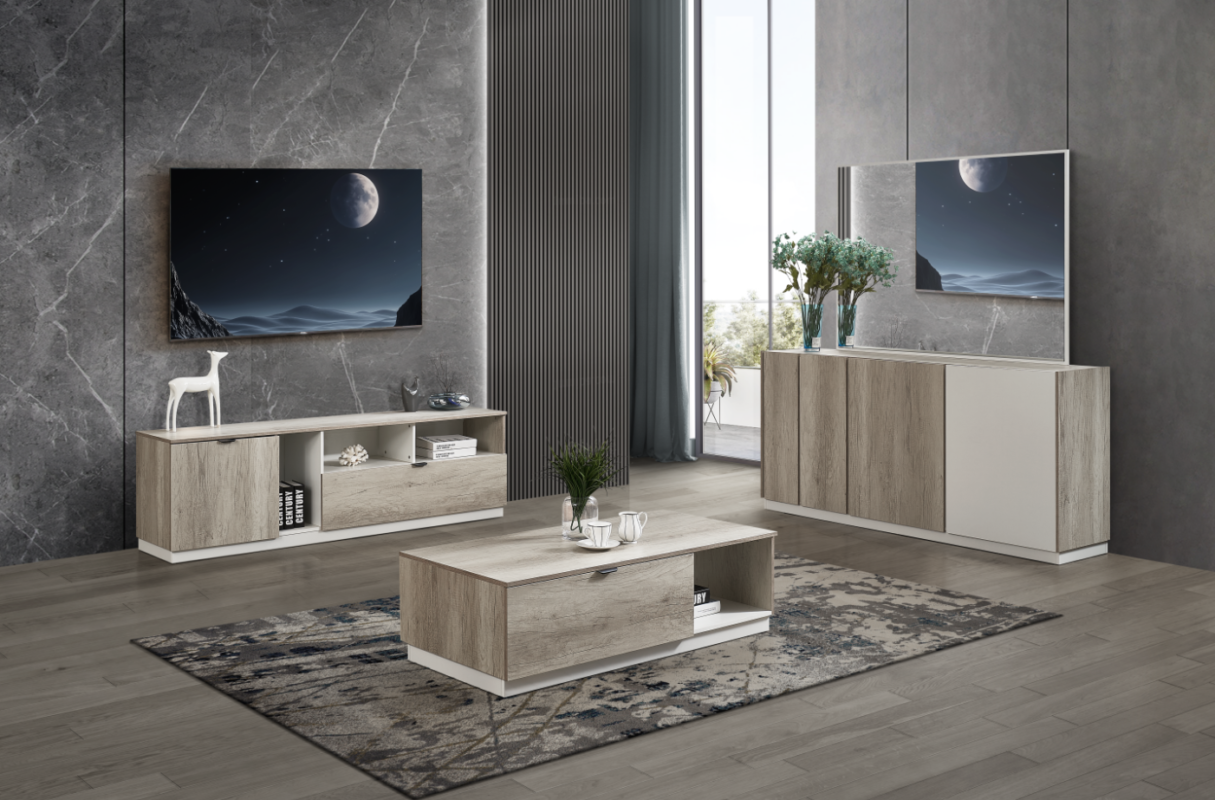 BAHUT DZ38 GRIS BOIS M58/M40 1800X400X850 AVEC MIROIR 1400X1000X20