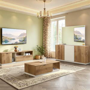 BAHUT DZ38 BEIGE BOIS M82/M03 1800X400X850  MIROIR 1400X1000X20