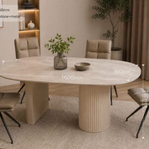 TABLE A MANGER OVALE EN PIERRE FRITTEE 1600X900X750 CT251